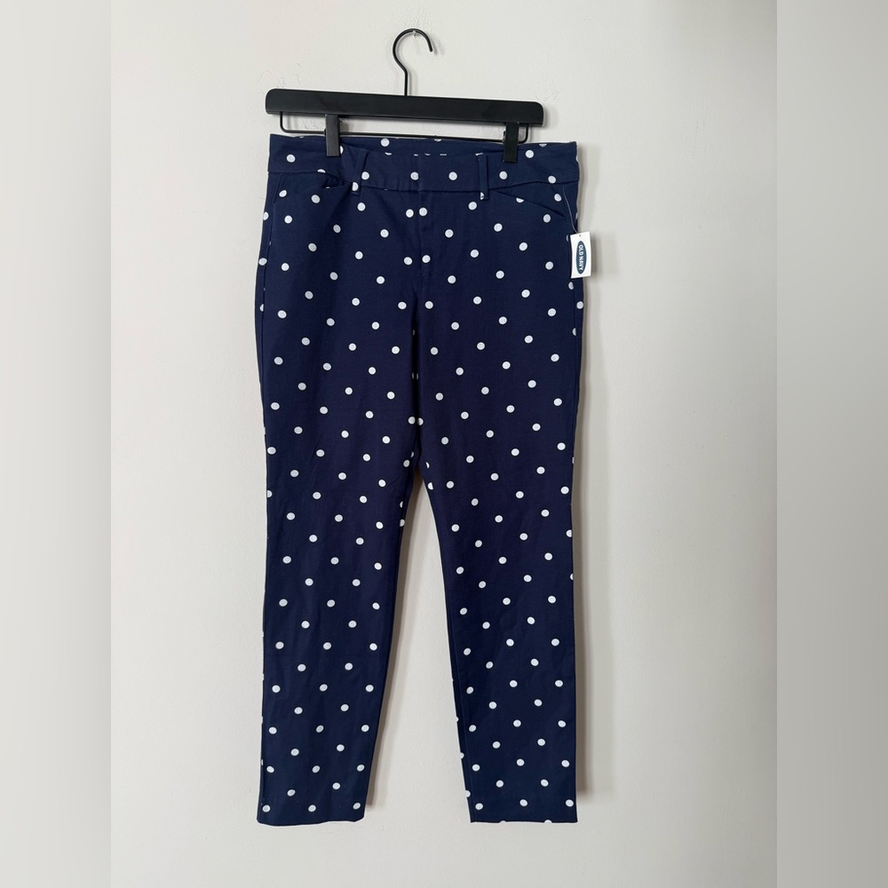 NWT Old Navy Polka Dot Pixie Ankle Pants Navy Blue & White Size 8